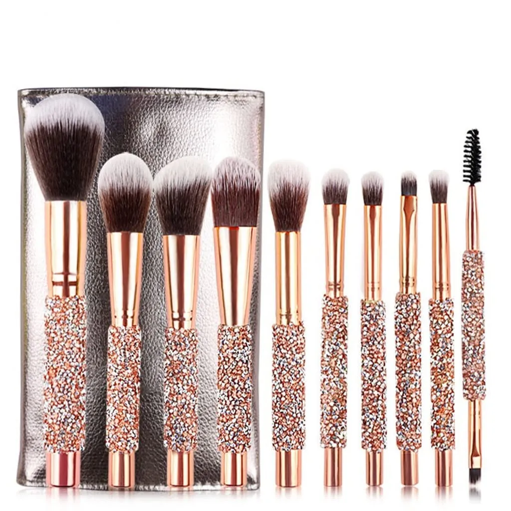 Makeup Brushes Set 10pcs Diamond Handle Makeup Brush for Face and Eyes Professional Foundation Eyeshadow Cosmetic Tools