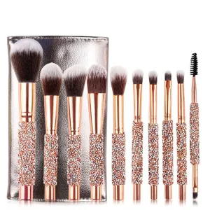 Makeup Brushes Set 10pcs Diamond Handle Makeup Brush for Face and Eyes Professional Foundation Eyeshadow Cosmetic Tools