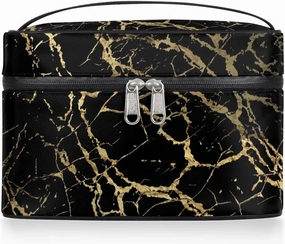 Makeup Bag Large Black Marble Gold Texture Toiletry Bag for Women Travel Cosmetic Bag Portable Makeup Bag for Bottles Brushes Lipstick Skin Care