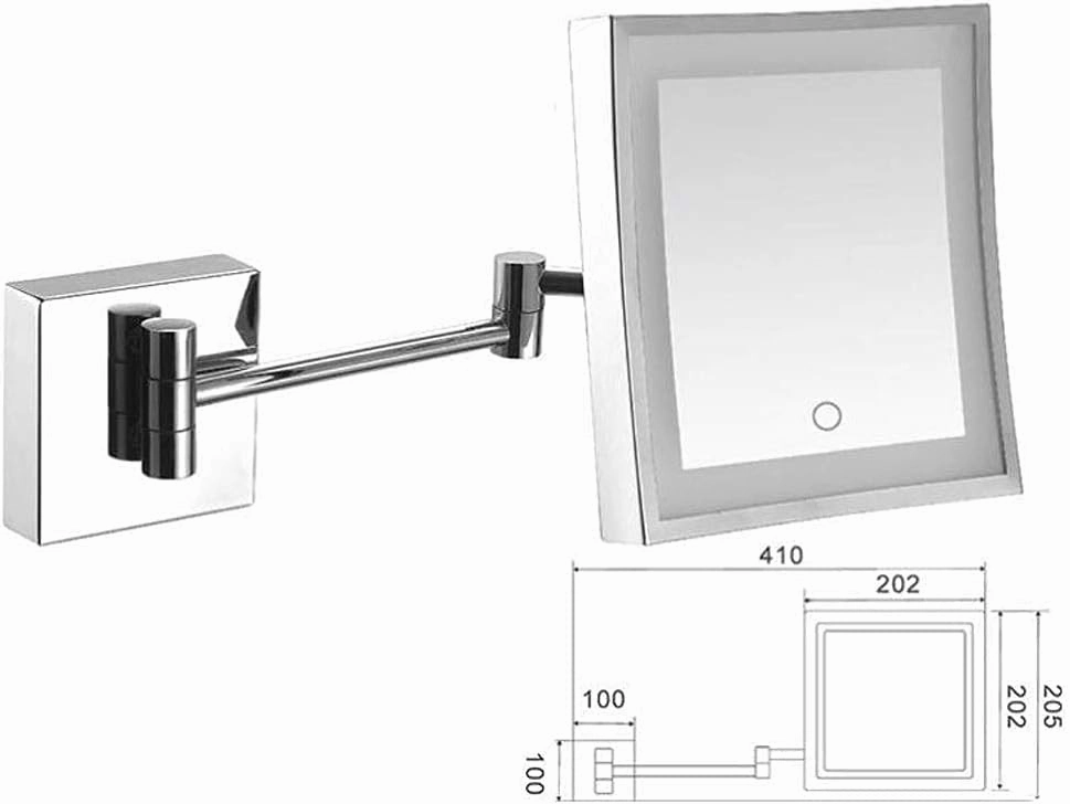 Makeup Mirror Vanity Mirror Vanity Mirrors,Square Touch LED Single-Sided Makeup Mirror with Light Folding Extension Mirror Bathroom Wall-Mounted Magnifying Beauty Mirror Cosmetic Mirror (A 8 inches)