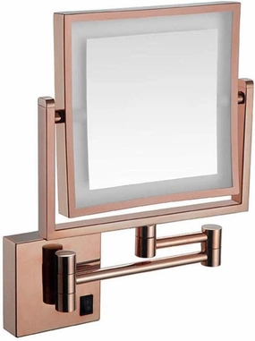 Makeup Mirror Vanity Mirror Wall Mounted Mirror,Square Double-Sided LED Makeup Mirror Folding Telescopic Mirror Bathroom Magnifying Beauty Mirror with Light Cosmetic Mirror (Color : Rose Gold, Size