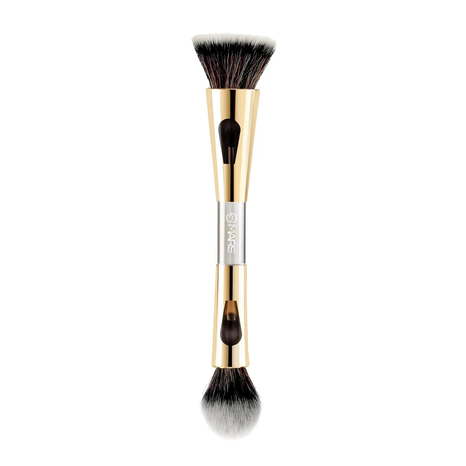 MAR'S 4 in 1 Travel Brush with Foundation Brush, Powder Brush, Eyeshadow Blending Brush & Flat Brush | Soft Bristles Makeup Brushes Set for Women, Gold
