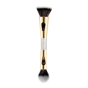 MAR'S 4 in 1 Travel Brush with Foundation Brush, Powder Brush, Eyeshadow Blending Brush & Flat Brush | Soft Bristles Makeup Brushes Set for Women, Gold