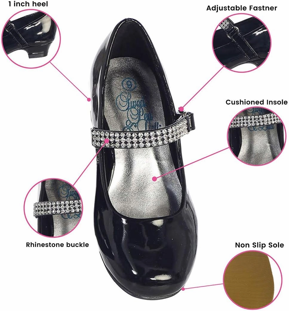 Mary Jane Shoes for Girls Dress Shoes Flower Girl Heels for Church Wedding Easter Christmas Zapatillas para Niñas de Vestir