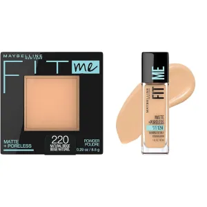 Maybelline Fit Me Matte   Poreless Pressed Powder, Liquid Foundation, Natural Beige, 1 Count Each