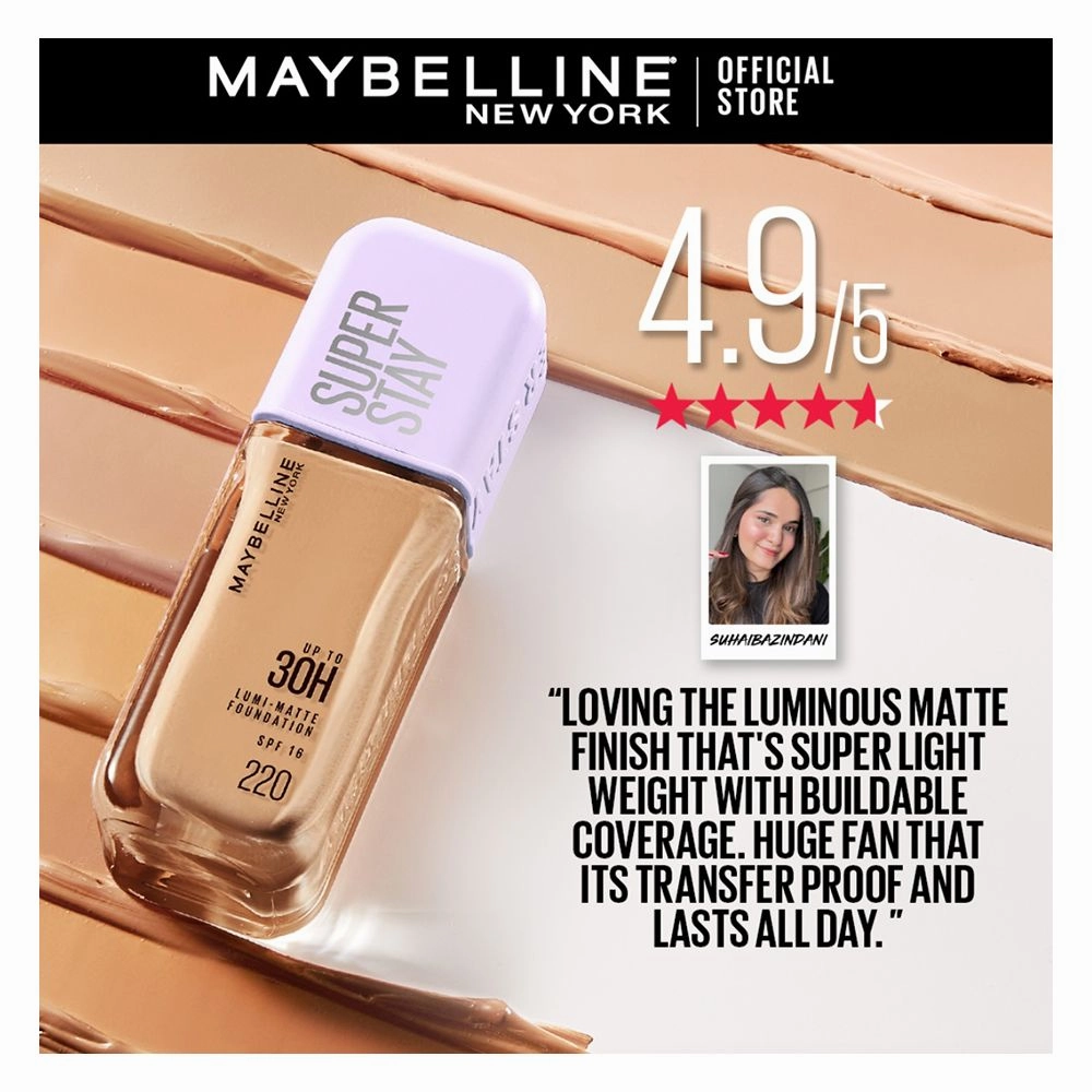 Maybelline New York Superstay Lumi Matte Liquid Foundation With SPF-16, 30H Weightless Longwear, 30ml, 310
