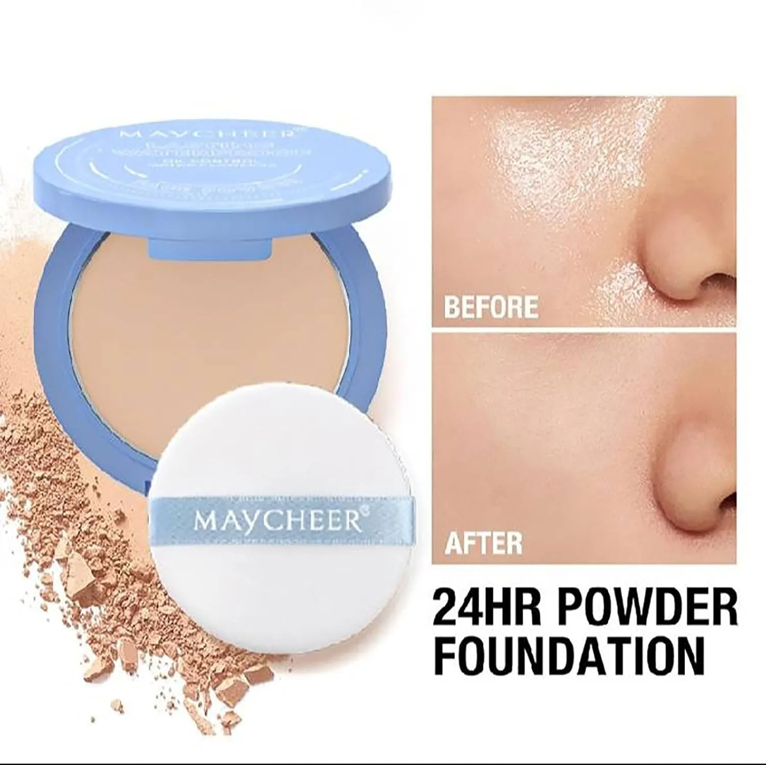 Maycheer Lasting Waterproof Face Powder, Maycheer Pressed Powder, May Cheer Lasting Waterproof Face Powder,Oil Control Mate Matte Smooth Setting Matte Perfection Pressed (02# 03#, 0.35oz)