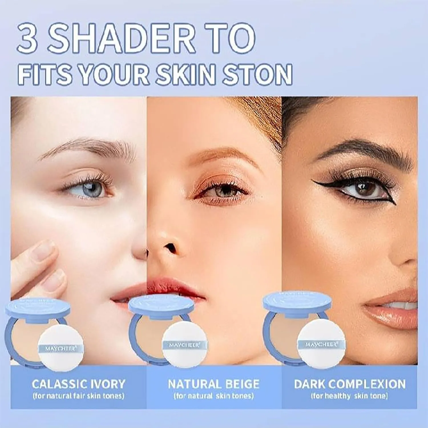 Maycheer Lasting Waterproof Face Powder, Maycheer Pressed Powder, May Cheer Lasting Waterproof Face Powder,Oil Control Mate Matte Smooth Setting Matte Perfection Pressed (02# 03#, 0.35oz)
