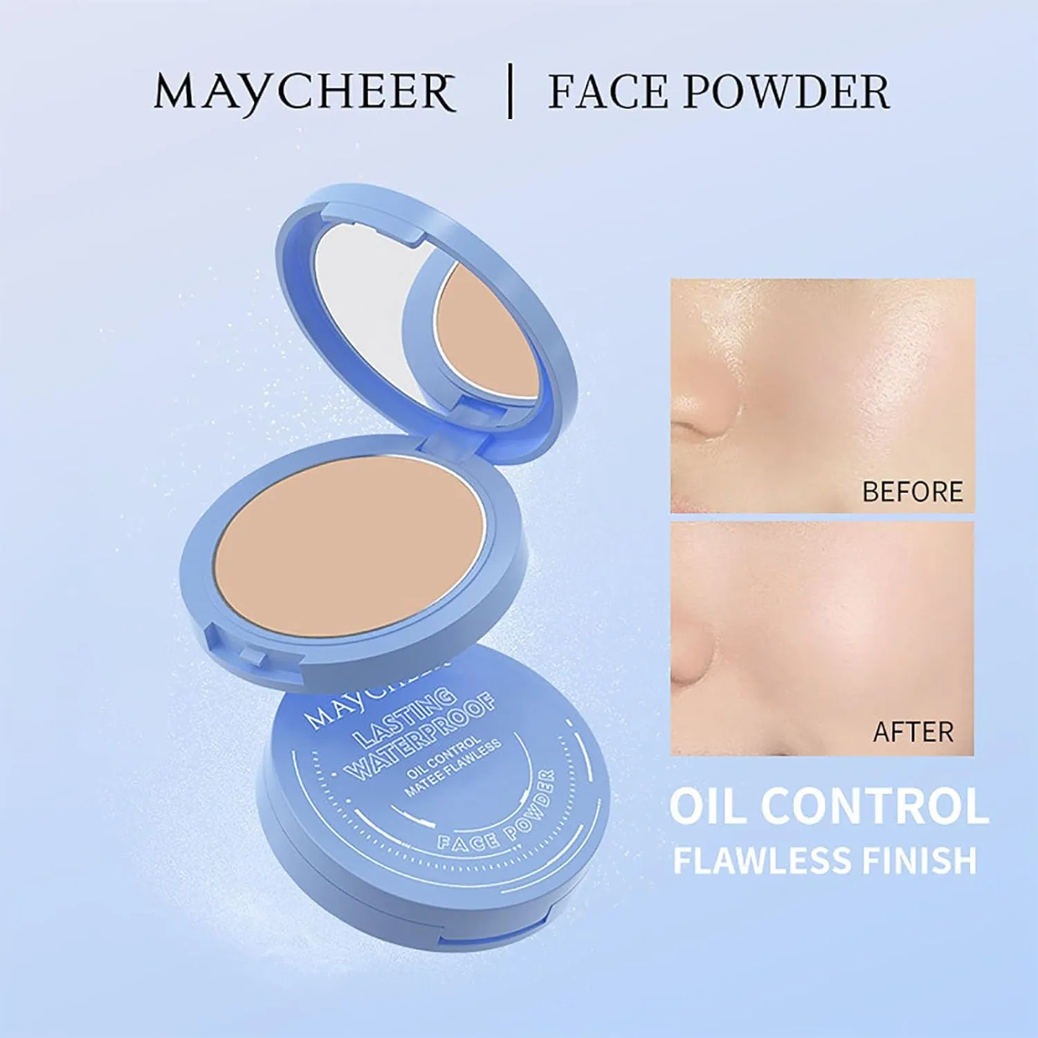 Maycheer Lasting Waterproof Face Powder, Maycheer Pressed Powder, May Cheer Lasting Waterproof Face Powder,Oil Control Mate Matte Smooth Setting Matte Perfection Pressed (02# 03#, 0.35oz)