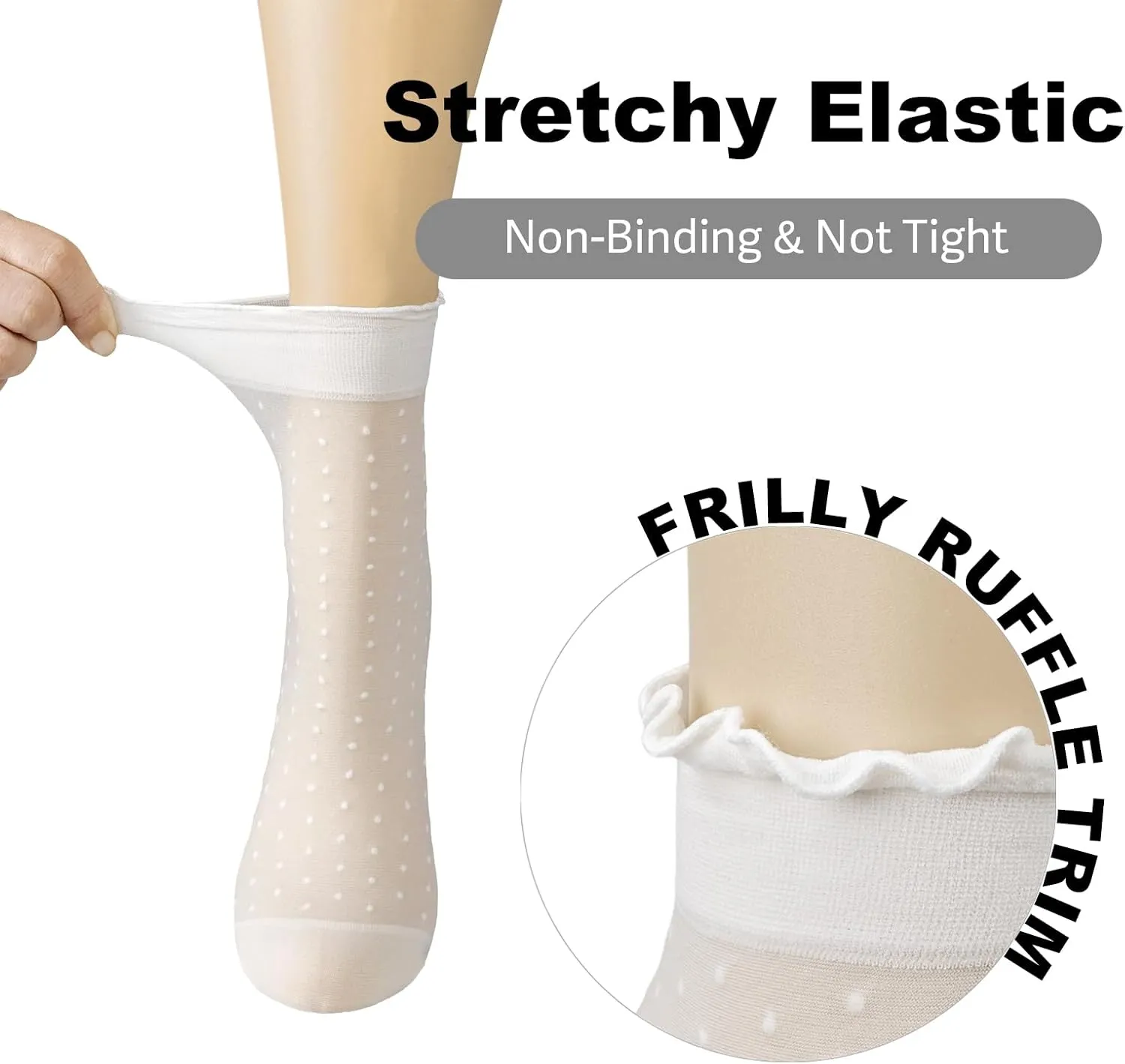 Mcool Mary 12 Pairs Women's Sheer Ruffle Socks Nude Stocking Summer Ultra Thin Cool See Through Silk Ankle Socks for Women
