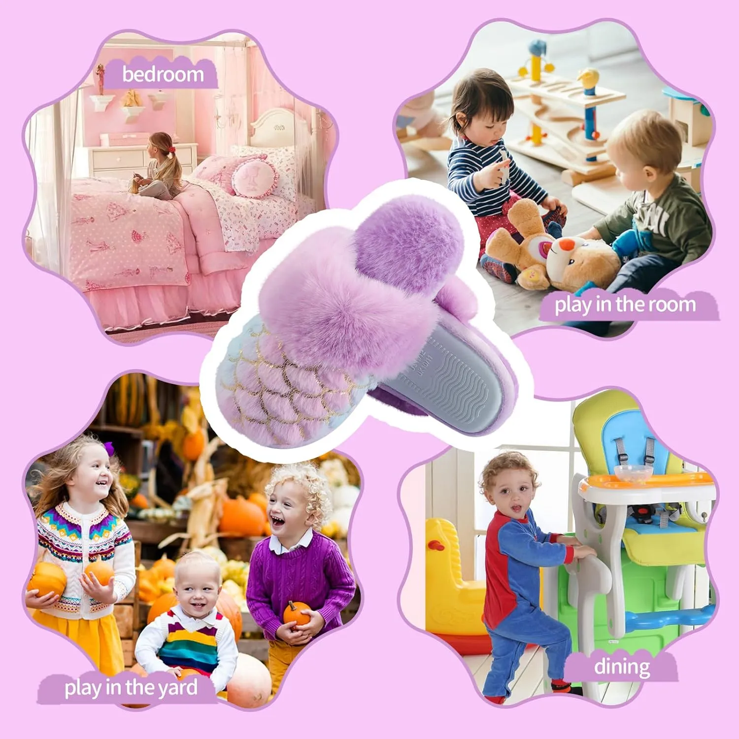 MEJORMEN Girls Cute Cat Slippers for Toddler Kids Fuzzy Slip-on Bedroom Shoes Warm Memory Foam Indoor House Slippers