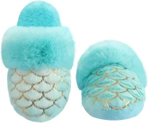 MEJORMEN Girls Cute Cat Slippers for Toddler Kids Fuzzy Slip-on Bedroom Shoes Warm Memory Foam Indoor House Slippers