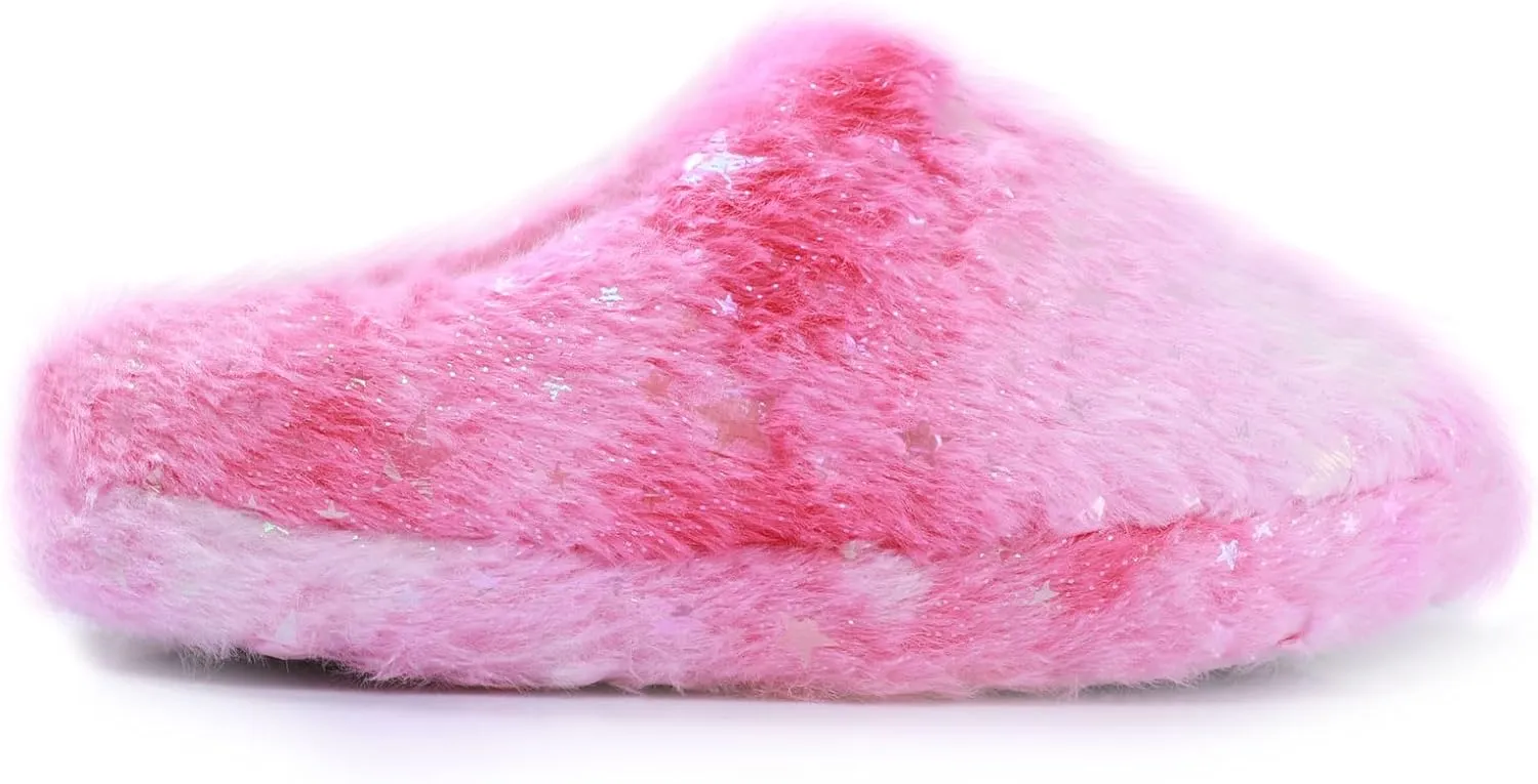 MEJORMEN Girls Fluffy House Slippers Cozy Plush Slip-on House Shoes Kids Warm Bedroom Slippers Memory Foam Slippers for Indoor Outdoor