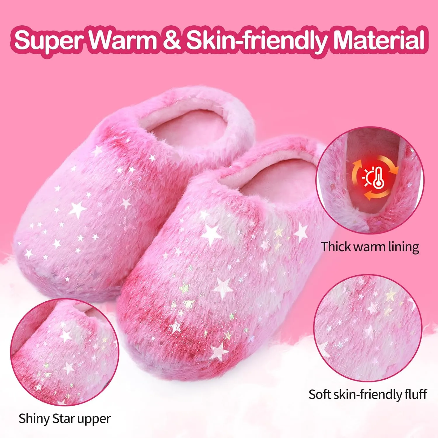 MEJORMEN Girls Fluffy House Slippers Cozy Plush Slip-on House Shoes Kids Warm Bedroom Slippers Memory Foam Slippers for Indoor Outdoor
