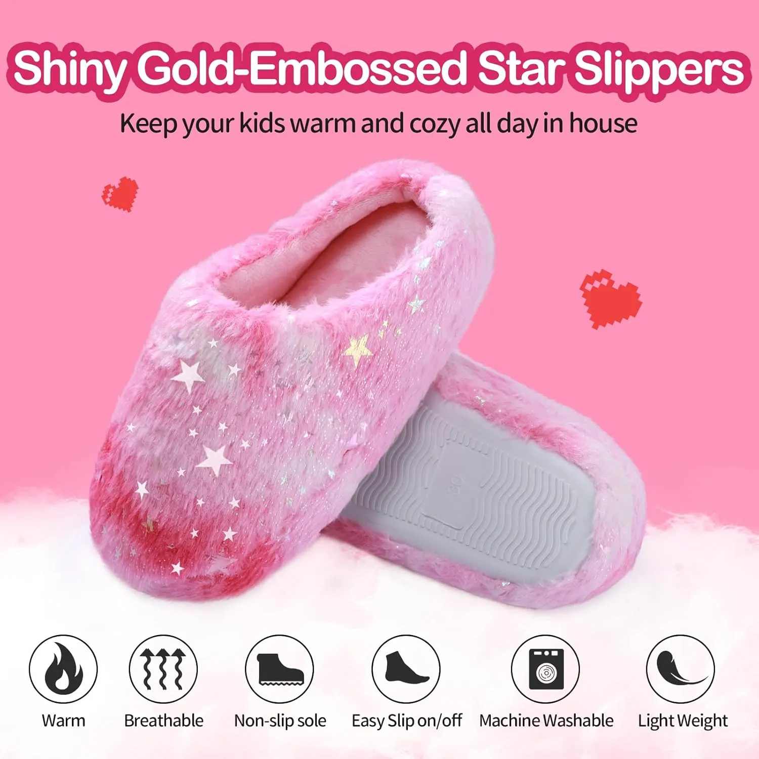 MEJORMEN Girls Fluffy House Slippers Cozy Plush Slip-on House Shoes Kids Warm Bedroom Slippers Memory Foam Slippers for Indoor Outdoor
