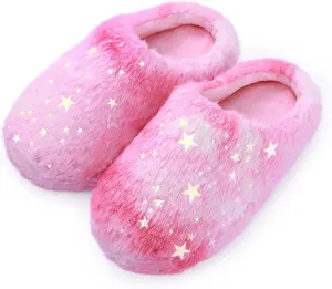 MEJORMEN Girls Fluffy House Slippers Cozy Plush Slip-on House Shoes Kids Warm Bedroom Slippers Memory Foam Slippers for Indoor Outdoor