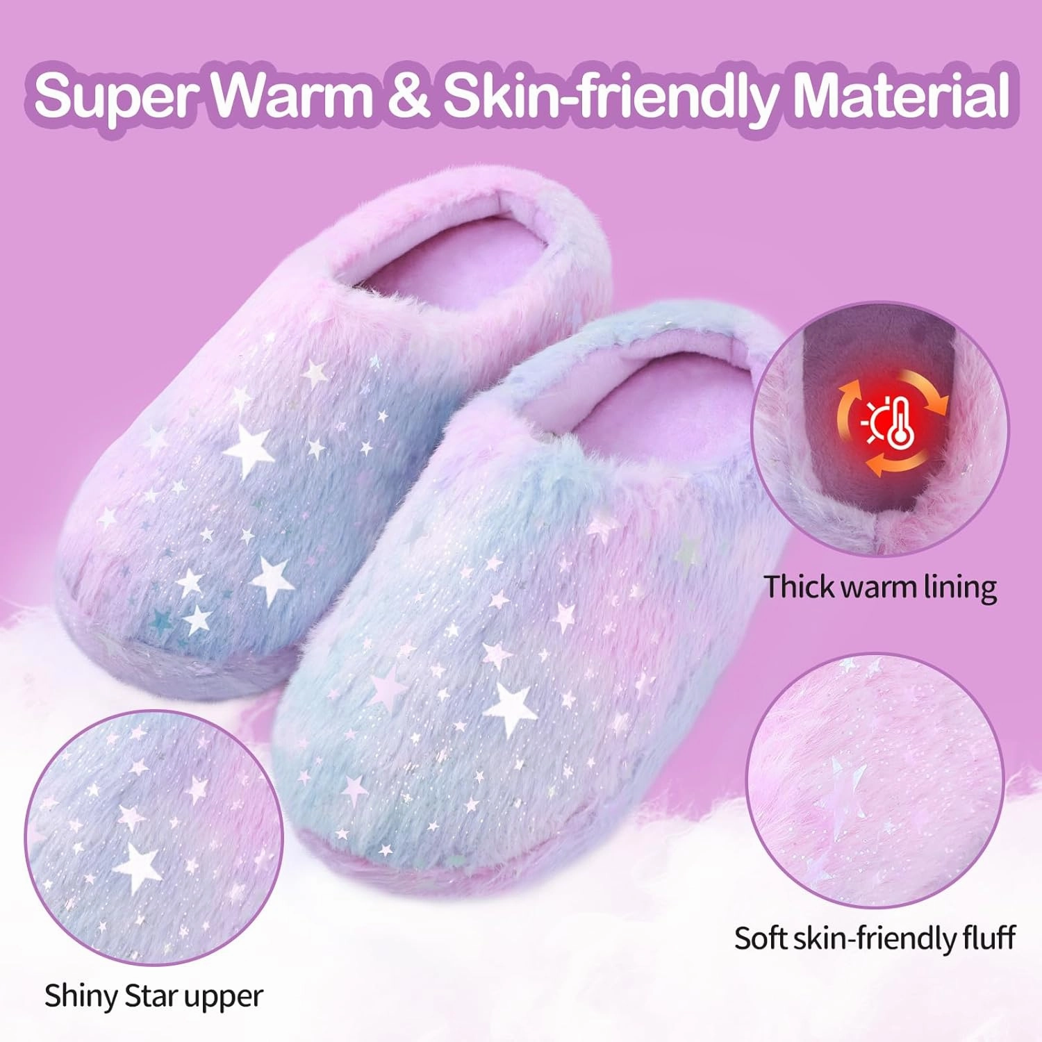 MEJORMEN Girls Fluffy House Slippers Cozy Plush Slip-on House Shoes Kids Warm Bedroom Slippers Memory Foam Slippers for Indoor Outdoor