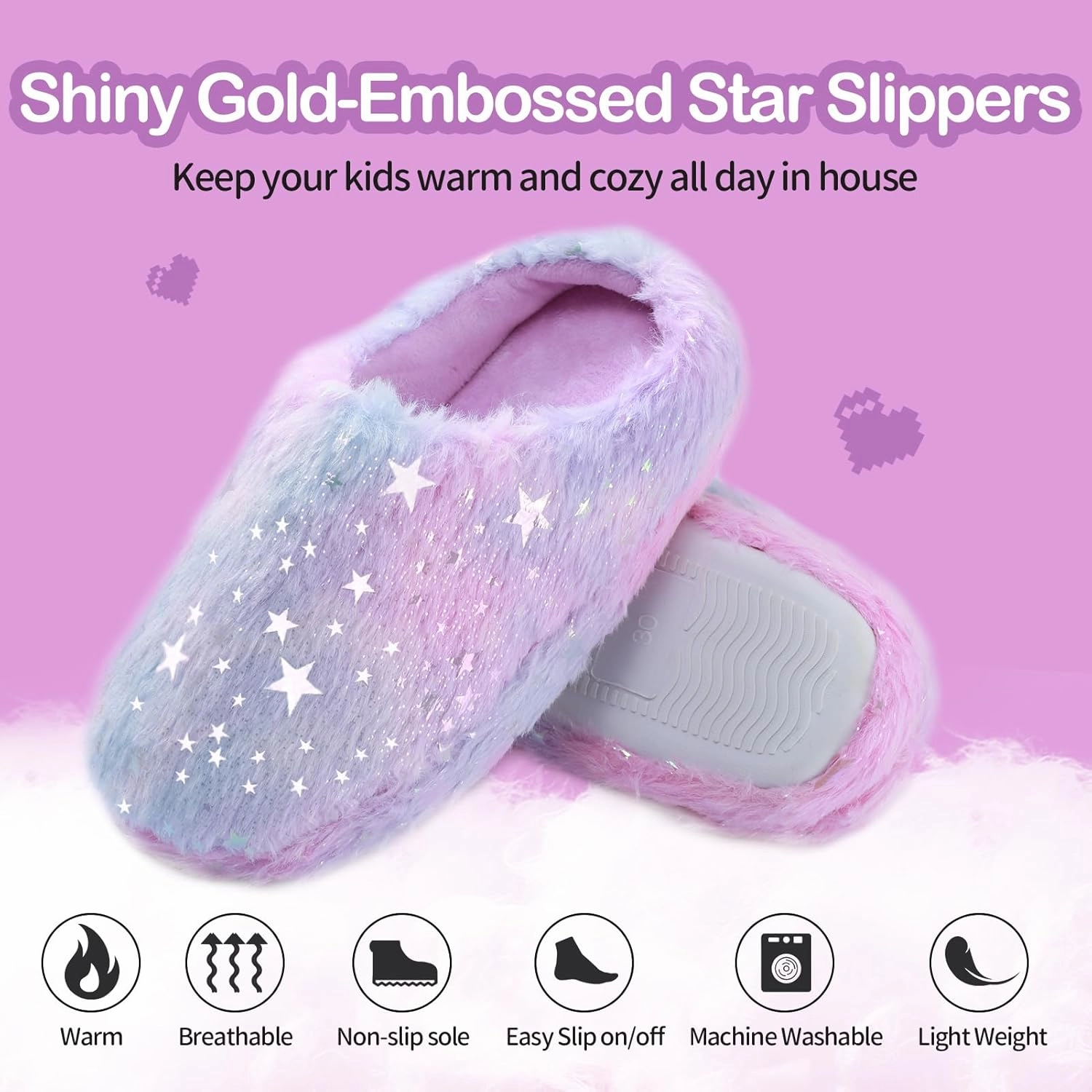 MEJORMEN Girls Fluffy House Slippers Cozy Plush Slip-on House Shoes Kids Warm Bedroom Slippers Memory Foam Slippers for Indoor Outdoor
