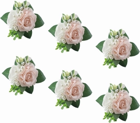 Meldel Pink&White Boutonniere for Men Wedding, Set of 6,Elegant Pearls Rose Boutonniere for Groom Groomsman Prom,Homecoming,Anniversary,Party,Prom Flowers and Vintage Wedding