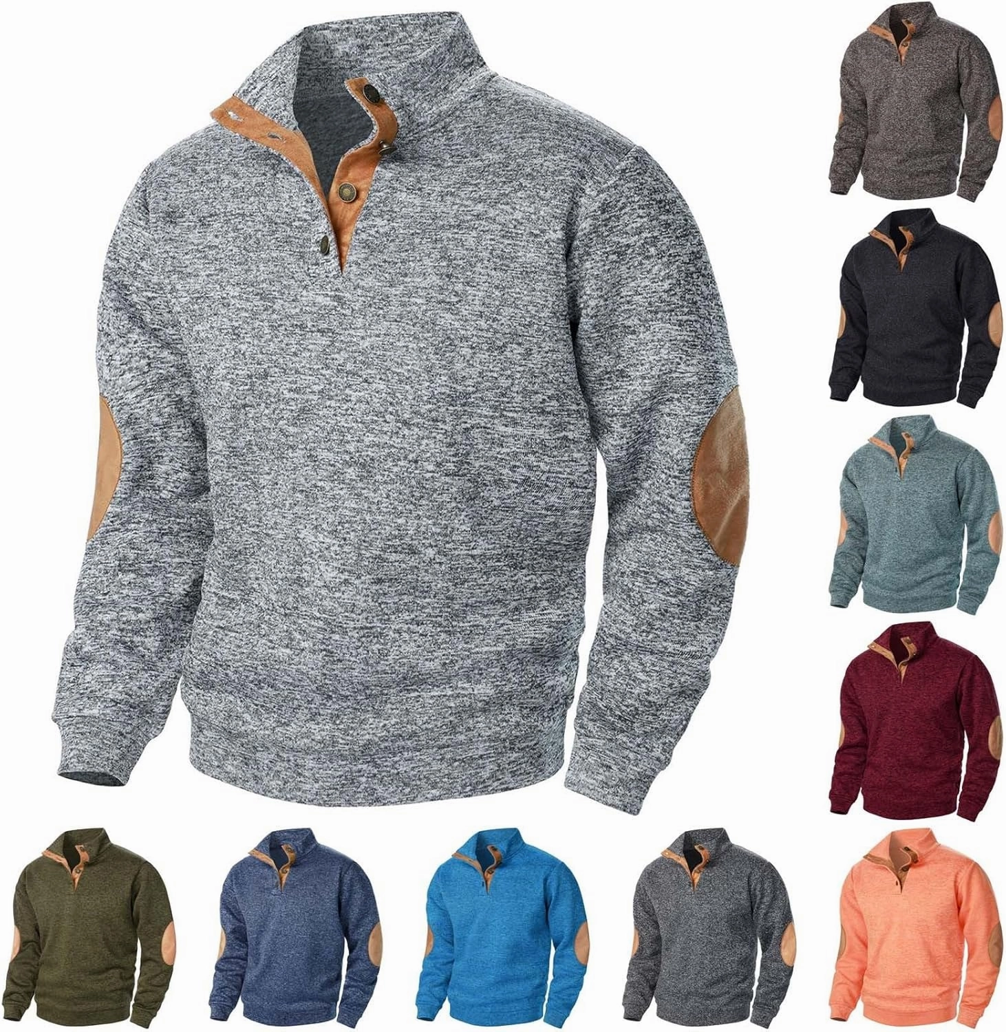 Men's Casual Pullover Sweatshirt 1/4 Button Down Stand Collar Slim Fit Long Sleeve Tops Lightweight Tactical Sweater
