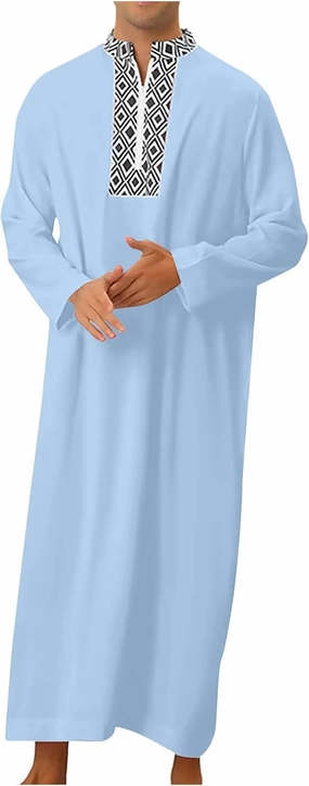 Men’s Muslim Robes Ramadan Middle East Ethnic Clothes Fashion Long Sleeve Cotton Embroidery Thobe Trendy Clothes