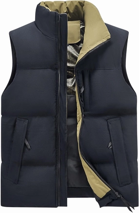 Men's Puffer Vest Casual Winter Stand Collar Sleeveless Quilted Waistcoat Outdoor Zipper Padded Ski Vest with Pocket