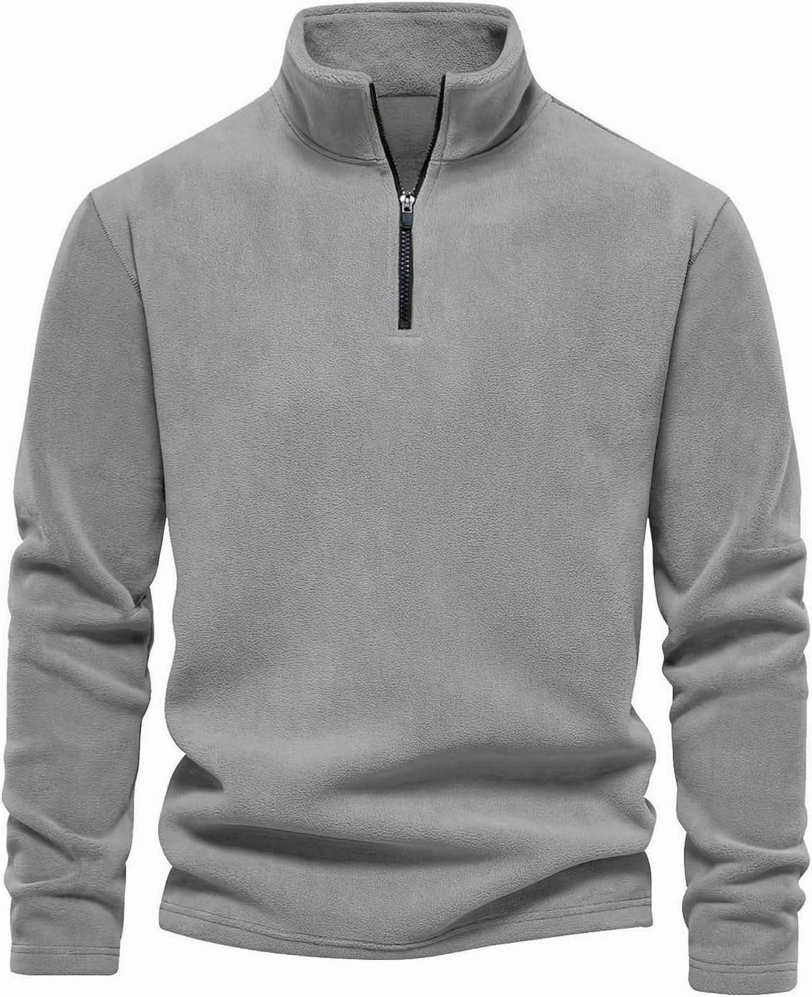 Men's Quarter-Zip Pullover Polar Fleece Sweatshirt Stand Collar Long Sleeve Casual Sweatshirts Thermal Spring Sweater