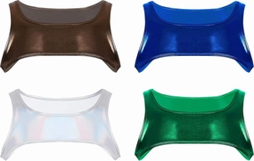 Men's Shiny Metallic Muscle Half Tank Tops Sleeveless Shoulder Chest Strap Harness Costume