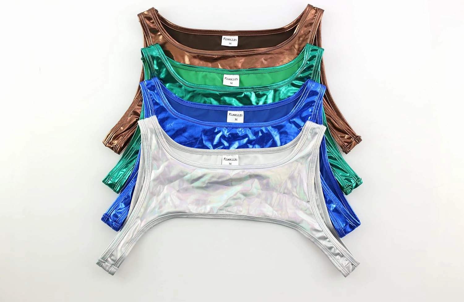 Men's Shiny Metallic Muscle Half Tank Tops Sleeveless Shoulder Chest Strap Harness Costume