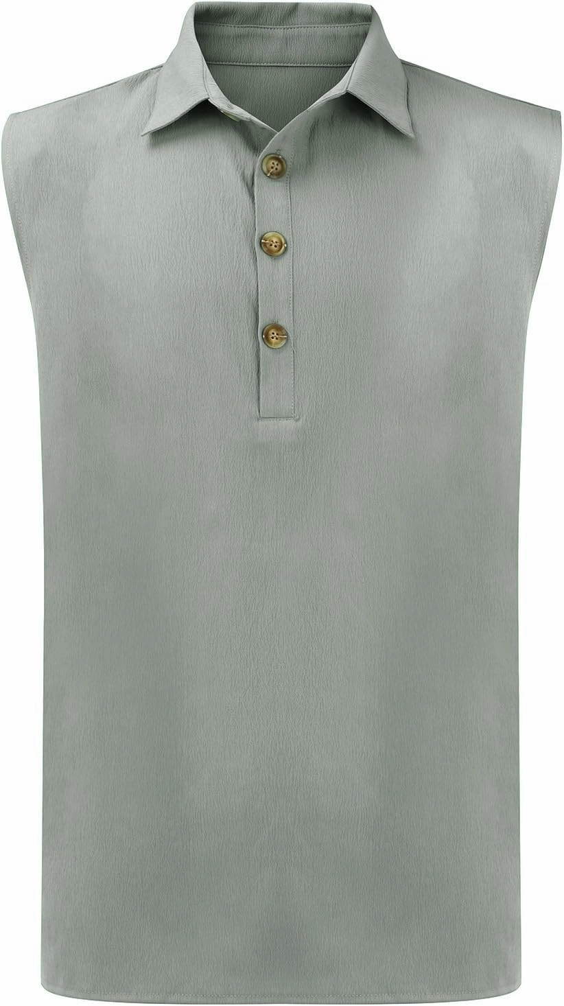 Men's Summer Sleeveless Shirts 2025 Trendy Tropical Beach Button Collared Henley Shirt Vest Lightweight Drying Vests