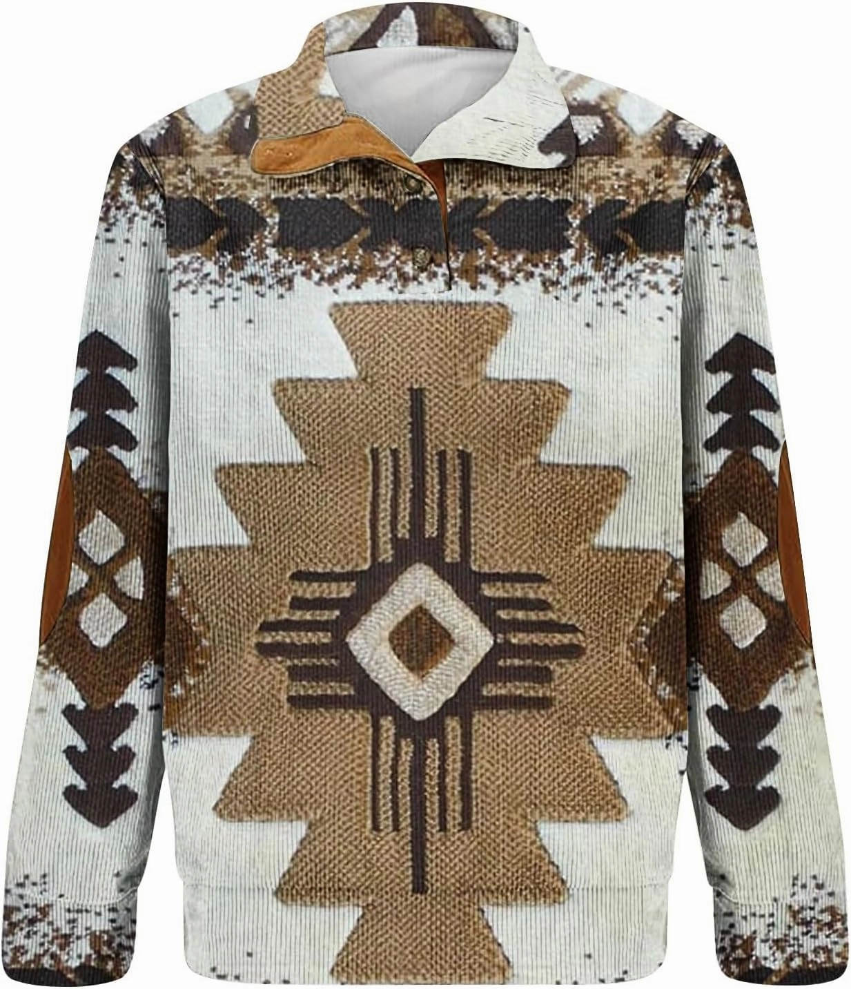 Men Shirts Casual Long Sleeve Aztec Ethnic Quarter Zip Lightweight Sweatshirt Causal Ethnic Print Button Pullover