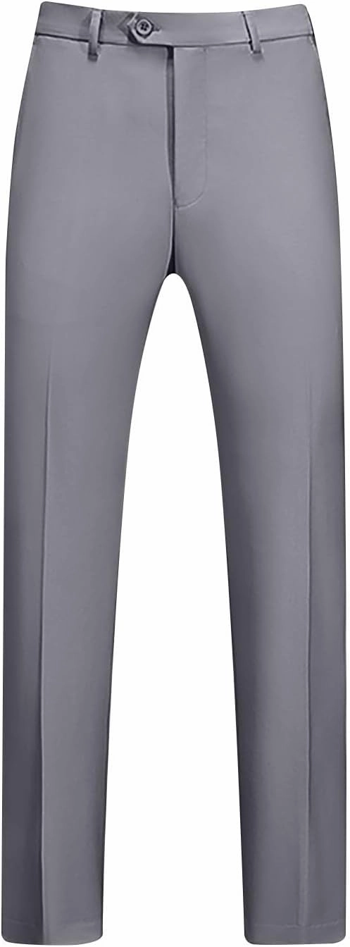 Men Suit Pants Solid Straight Barrel Pockets Casual Pants Height Trimming Party Pants Button Down Suit Pants