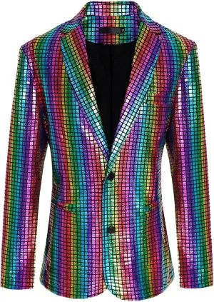 Men's 70s Disco Jacket Sequin Blazer Shiny Party Prom Outfit