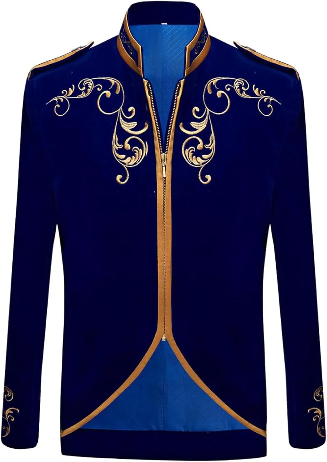 Men's Blazer, White Court Prince Gold Embroidered Jacket, Singer Performance Suit-Blue-Medium