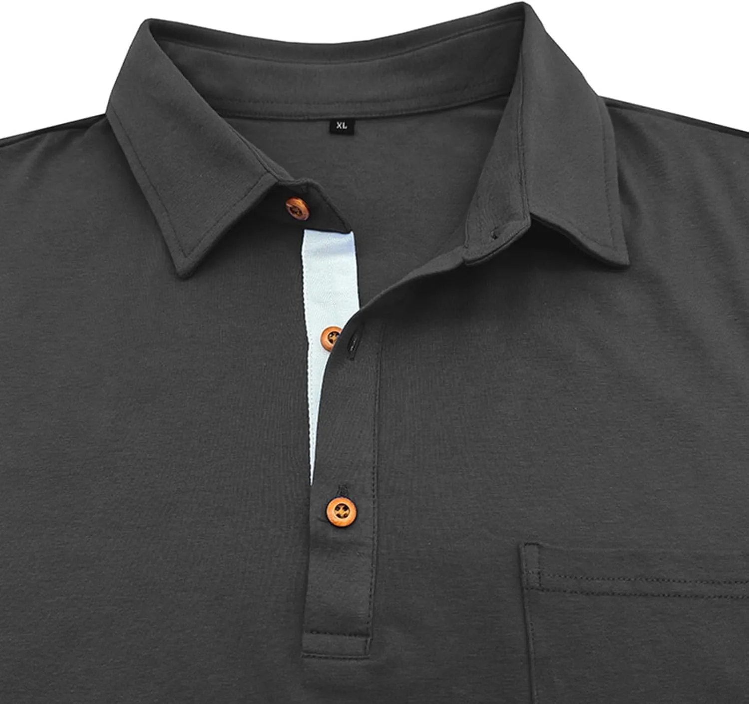 Men's Classic Casual Long Sleeve Shirts Cotton Polo Shirt with Pocket Vintage Solid Regular Fit Golf Tee Shirts
