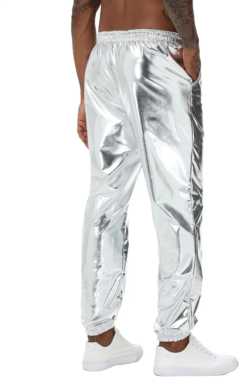 Mens Gold Metallic Shiny Rave Night Club Pants Comfort Sweatpants Disco Dance Party Elastic Trousers