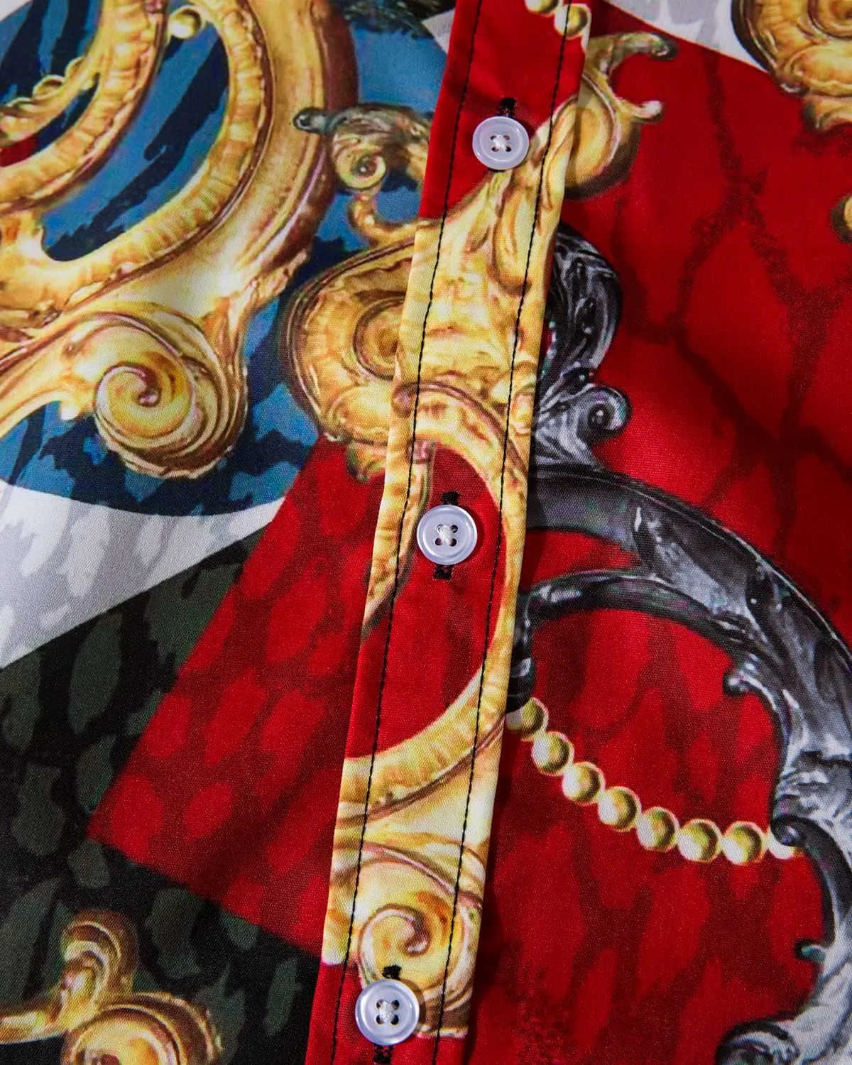 Mens Luxury Dress Shirts Baroque Gold Chain Print Casual Long Sleeve Button Down Buchona Shirt for Party