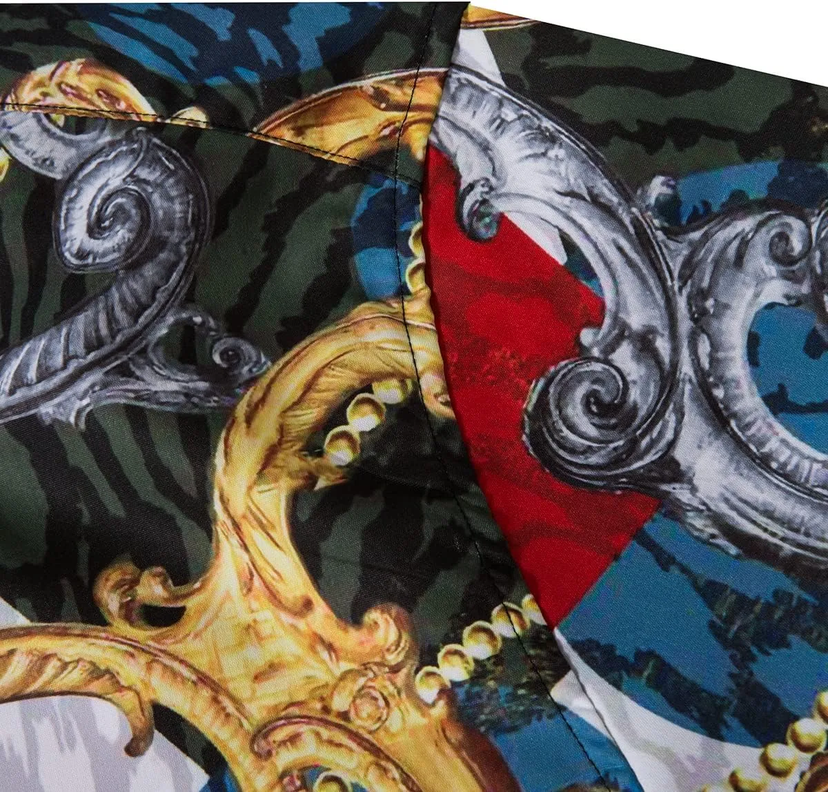 Mens Luxury Dress Shirts Baroque Gold Chain Print Casual Long Sleeve Button Down Buchona Shirt for Party