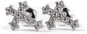 Mens Women's Small Prong Set Iced 5A Cz Hip Hop White Gold Rhodium 925 Sterling Silver Hypoallergenic Crucifix Ice Out Cubic Zirconia Gothic Cross Screw Back Stud Earrings