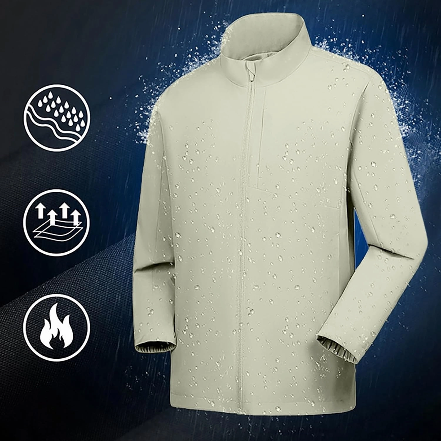 Mens Lightweight Rain Jacket Winter Stand Up Collar Hooded Waterproof Zip Up Windbreaker Outdoor Hiking Warm Jackets