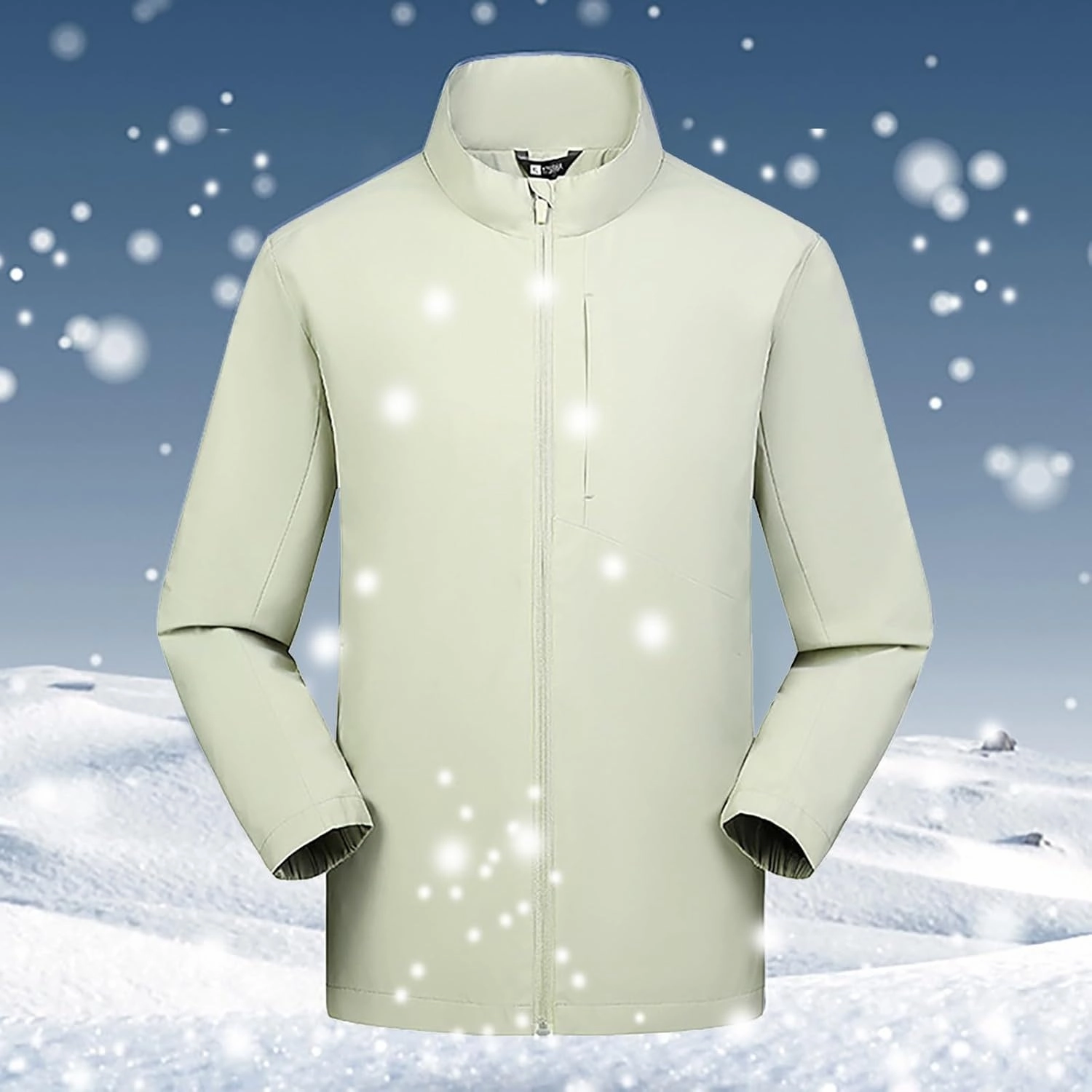 Mens Lightweight Rain Jacket Winter Stand Up Collar Hooded Waterproof Zip Up Windbreaker Outdoor Hiking Warm Jackets