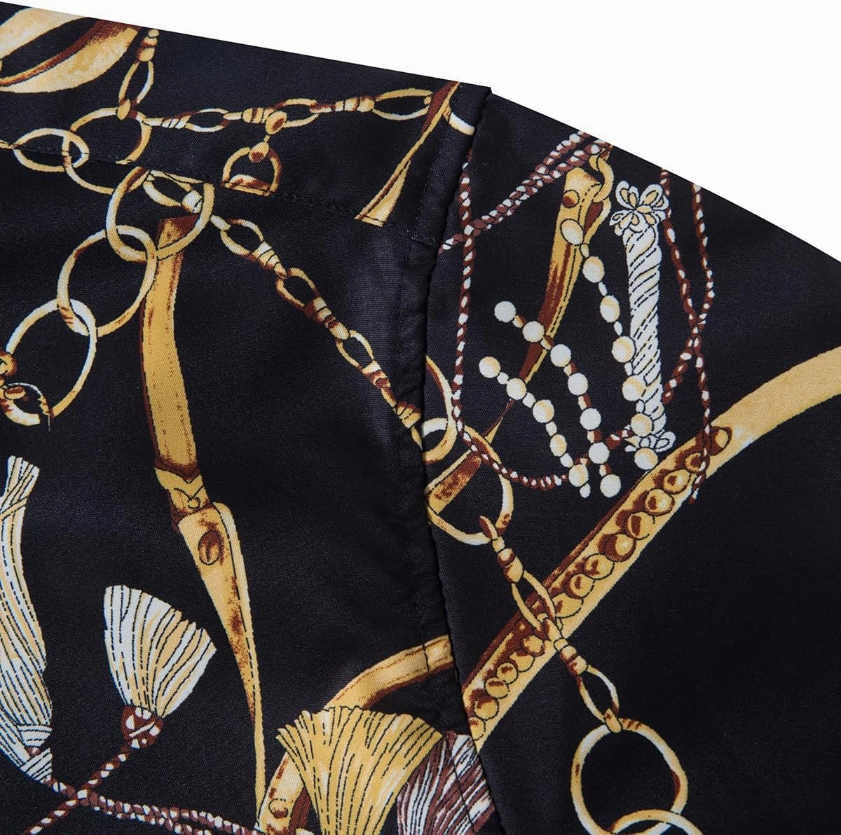 Mens Luxury Dress Shirts Baroque Gold Chain Print Casual Long Sleeve Button Down Buchona Shirt for Party