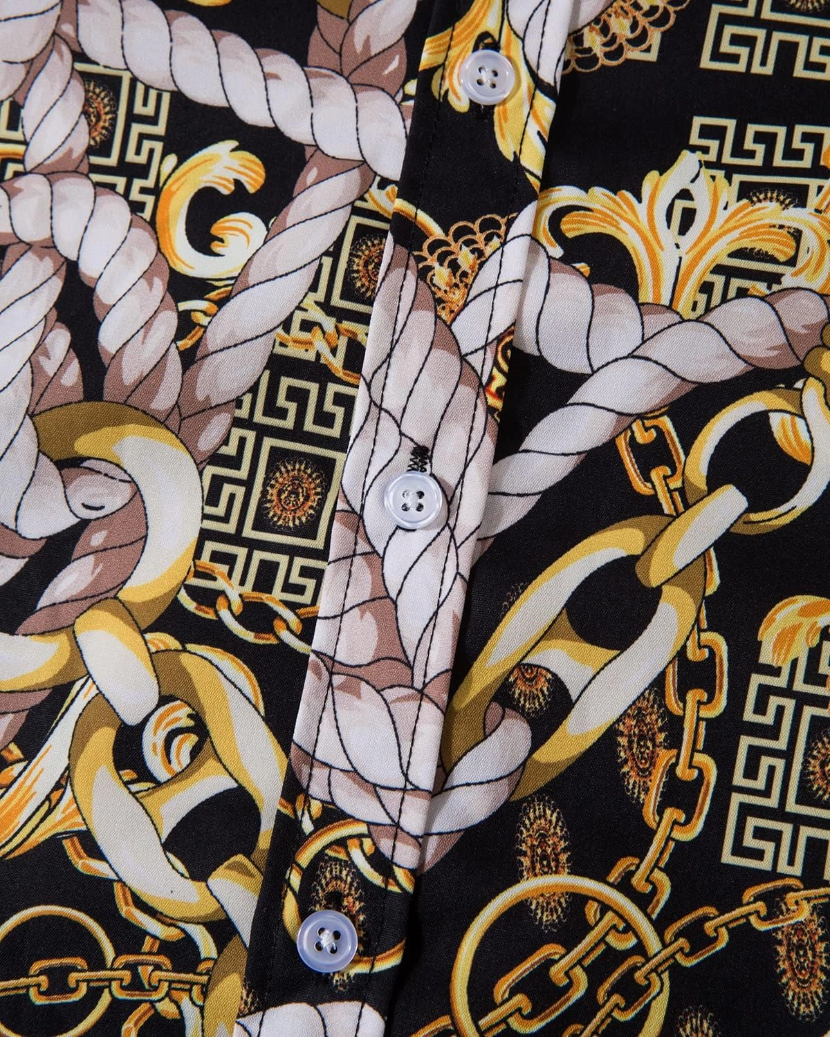 Mens Luxury Dress Shirts Baroque Gold Chain Print Casual Long Sleeve Button Down Buchona Shirt for Party