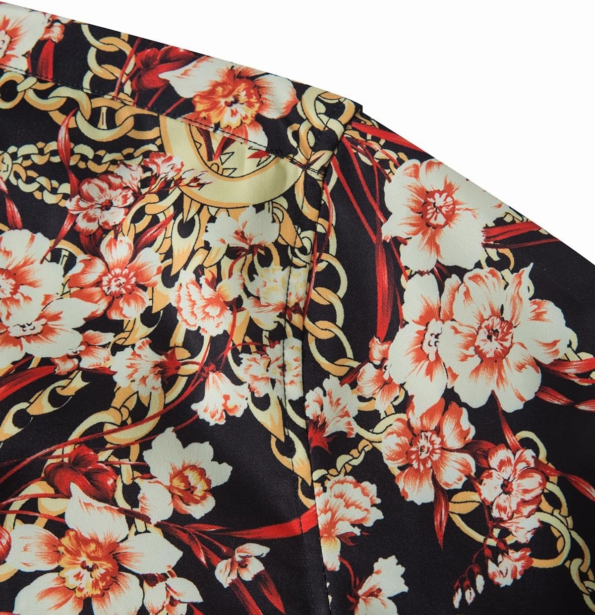 Mens Luxury Dress Shirts Baroque Gold Chain Print Casual Long Sleeve Button Down Buchona Shirt for Party