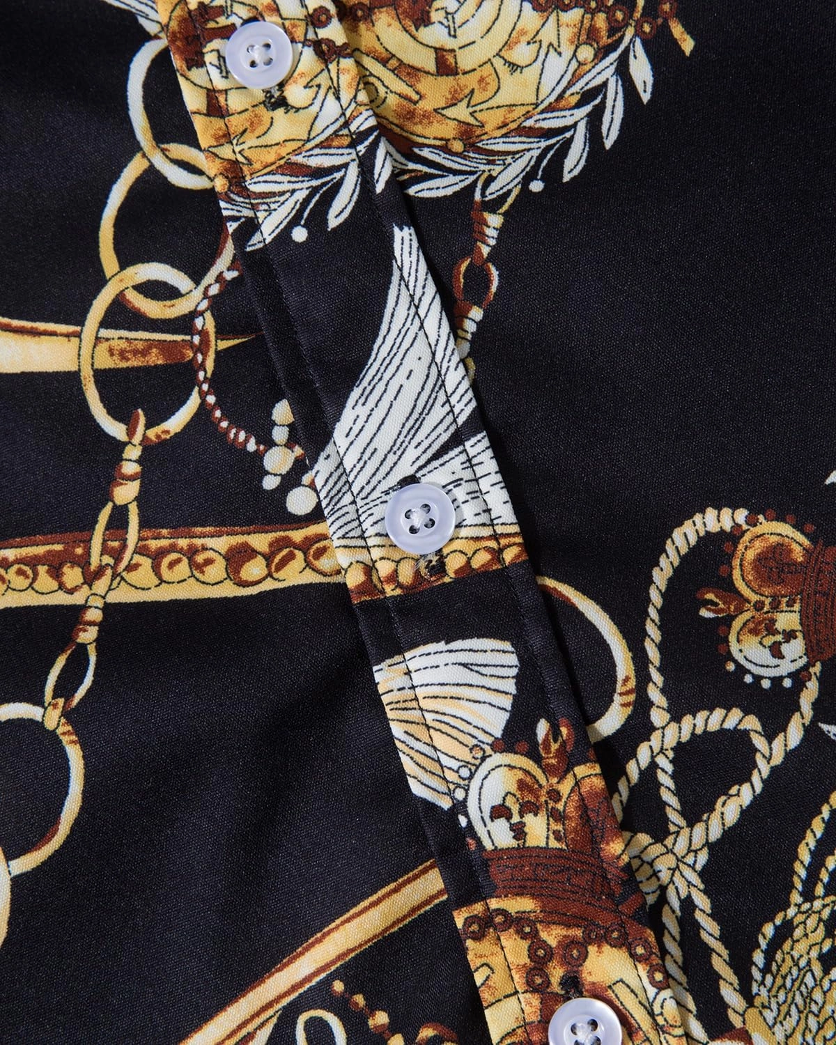 Mens Luxury Dress Shirts Baroque Gold Chain Print Casual Long Sleeve Button Down Buchona Shirt for Party
