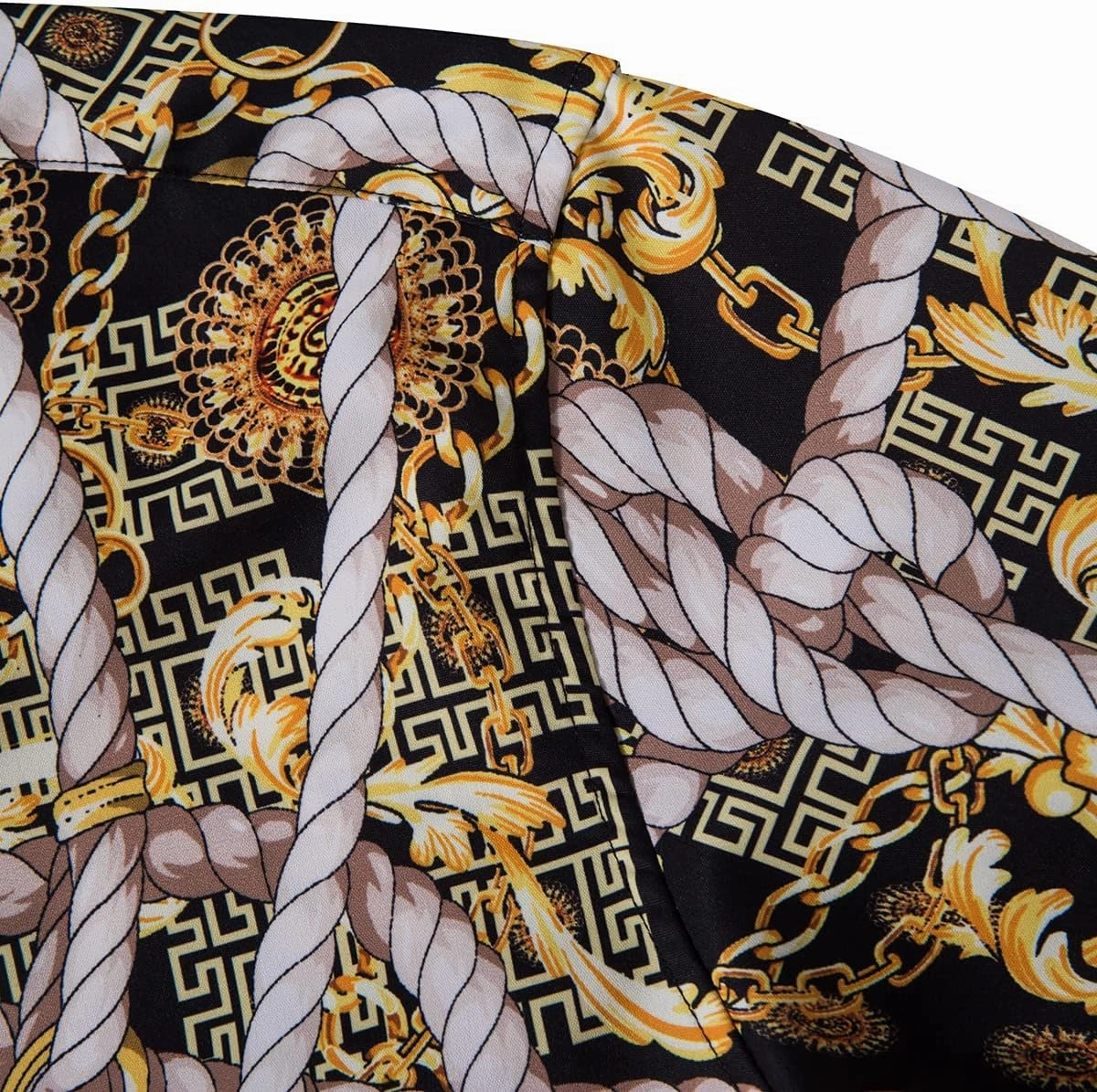 Mens Luxury Dress Shirts Baroque Gold Chain Print Casual Long Sleeve Button Down Buchona Shirt for Party
