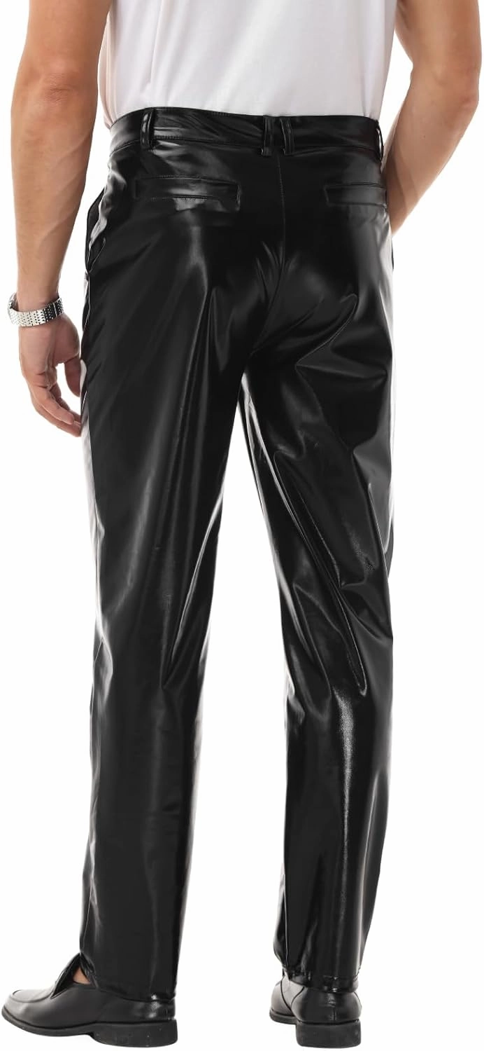 Mens Metallic Pants Night Club Rave Sequin Pants Shiny Slim Fit Trousers Disco Party Outfit