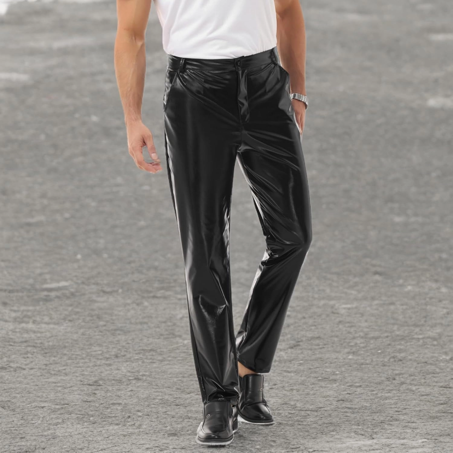 Mens Metallic Pants Night Club Rave Sequin Pants Shiny Slim Fit Trousers Disco Party Outfit