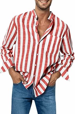 Mens Summer Striped Shirts Fashion Short Color Block Pocket Short Sleeve Button Down Shirt Vintage Hawaiian Beach Top