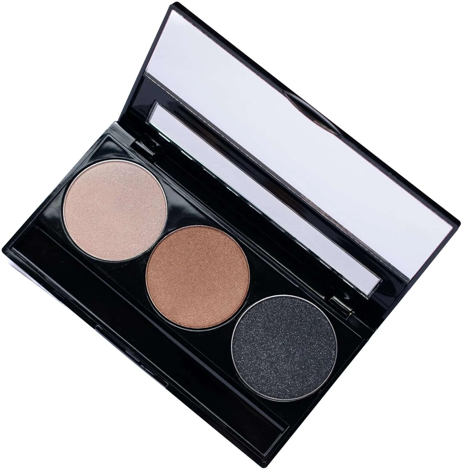 Metallic Shimmer Off White, Gold Bronze Brown, and Glitter Black Vegan Eyeshadow Trio Palette; Talc, Paraben & Cruelty Free